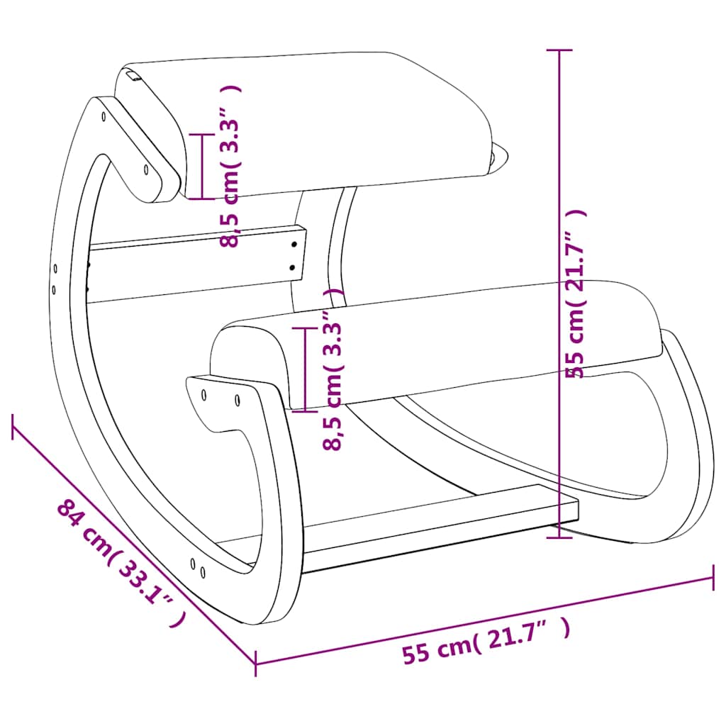 vidaXL Kneeling Chair, Birch Plywood, Rocking Function, 55x84x55 cm, Cream - Image 7 of 7