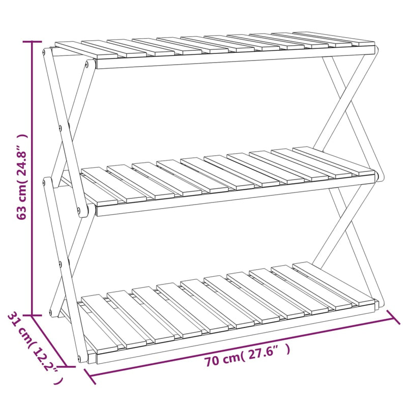 vidaXL Scaffale Pieghevole 3 Ripiani Legno Massello di Acacia 70x31x63 cm Marrone - Image 10 of 11