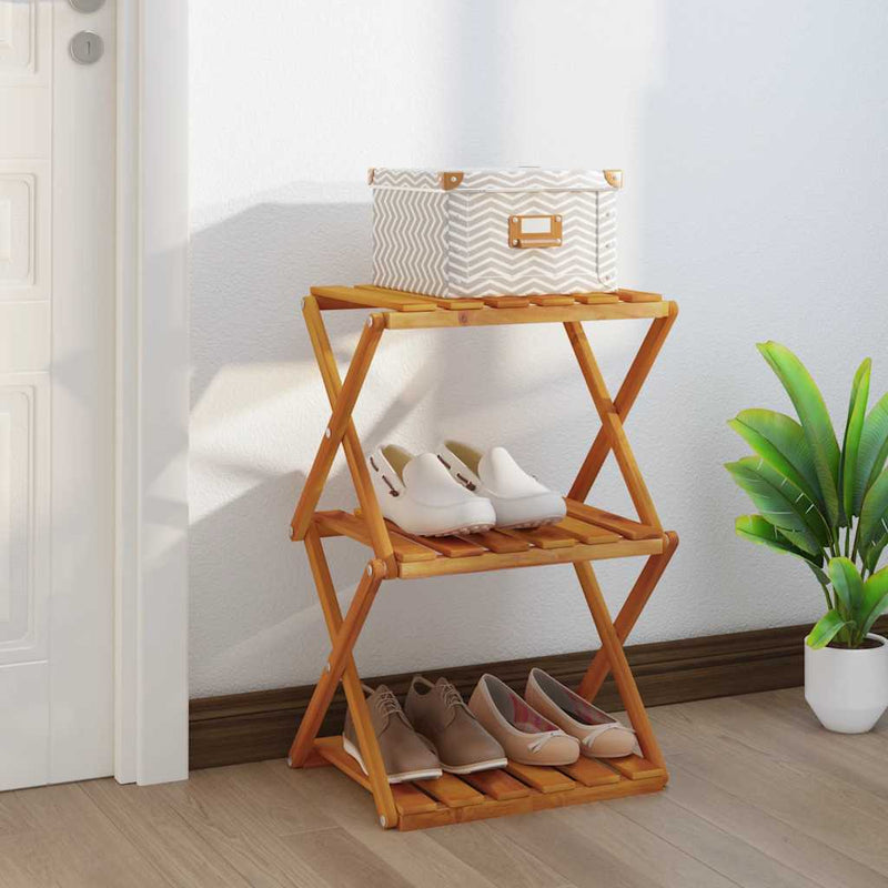 vidaXL Scaffale Pieghevole a 3 Ripiani in Legno Massello di Acacia 43x31x63 cm Marrone - Image 1 of 11