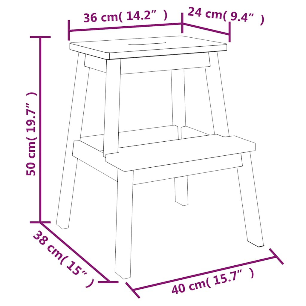 vidaXL 2-Step Stool Solid Acacia Wood 40x38x50 cm Brown - Image 7 of 7