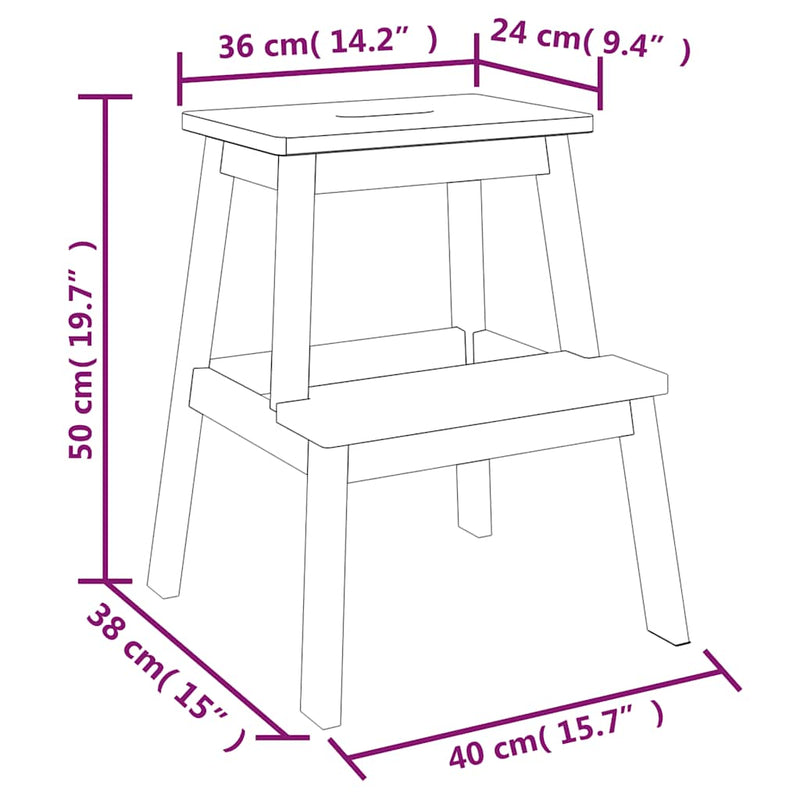 vidaXL 2-Step Stool Solid Acacia Wood 40x38x50 cm Brown - Image 7 of 7