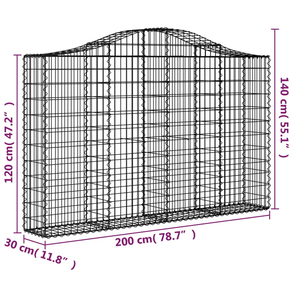 vidaXL Cesto Gabbione ad Arco 200x30x120/140 cm Ferro Zincato - Image 4 of 4