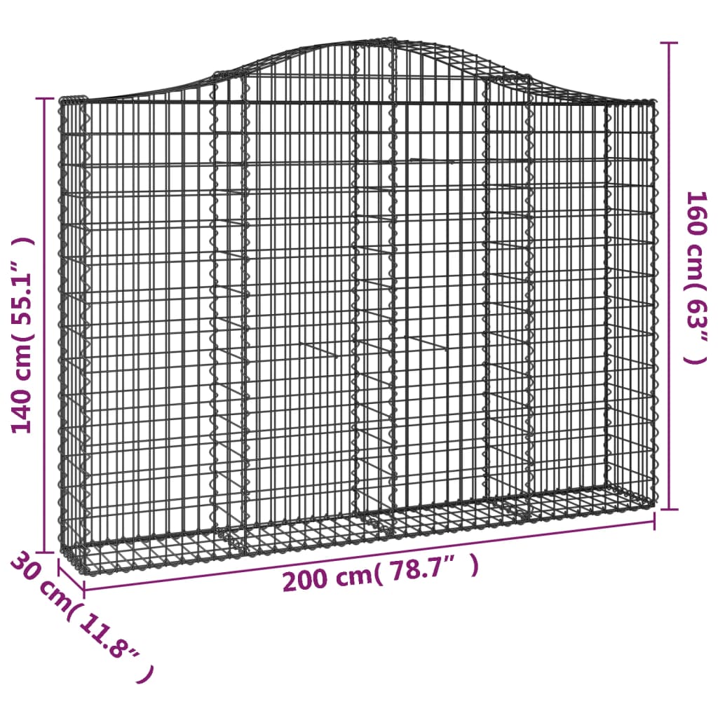 vidaXL Cesto Gabbione ad Arco 200x30x140/160 cm Ferro Zincato - Image 4 of 4