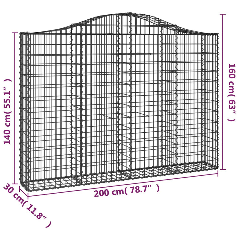 vidaXL Cesto Gabbione ad Arco 200x30x140/160 cm Ferro Zincato - Image 4 of 4
