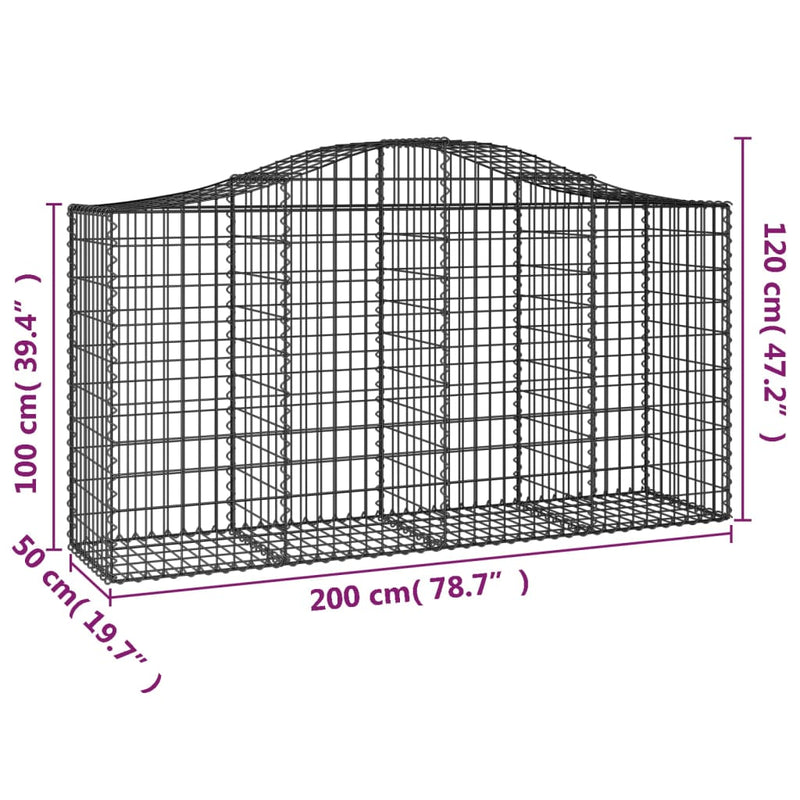 vidaXL Cesto Gabbione ad Arco 200x50x100/120 cm Ferro Zincato - Image 4 of 4
