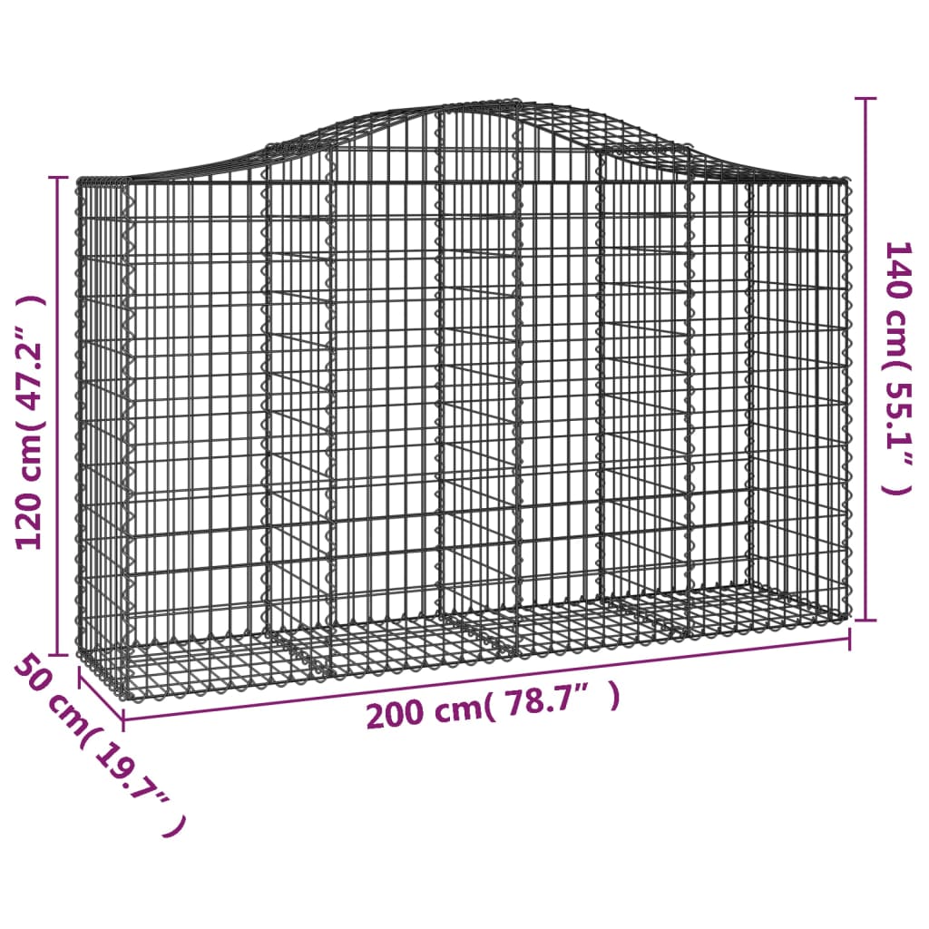 vidaXL Cesto Gabbione ad Arco 200x50x120/140 cm Ferro Zincato - Image 4 of 4