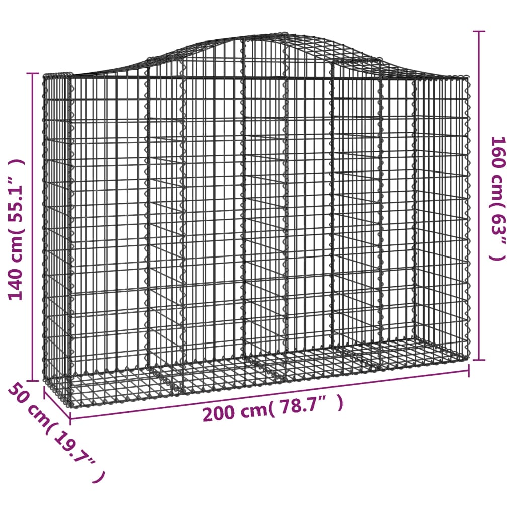 vidaXL Cesto Gabbione ad Arco 200x50x140/160 cm Ferro Zincato - Image 4 of 4