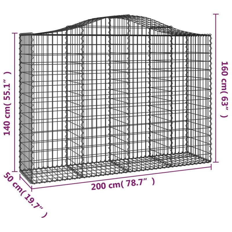 vidaXL Cesto Gabbione ad Arco 200x50x140/160 cm Ferro Zincato - Image 4 of 4