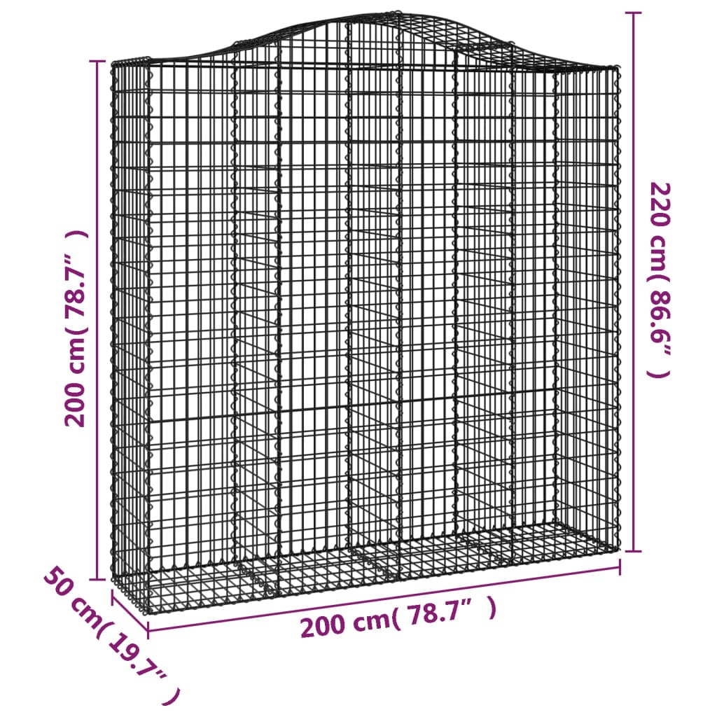 vidaXL Cesto Gabbione ad Arco 200x50x200/220 cm Ferro Zincato - Image 4 of 4