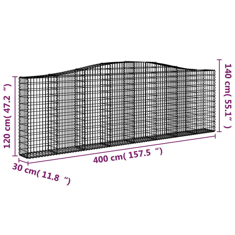 vidaXL Cesto Gabbione ad Arco in Ferro Zincato 400x30x120/140 cm Argento - Image 28 of 36