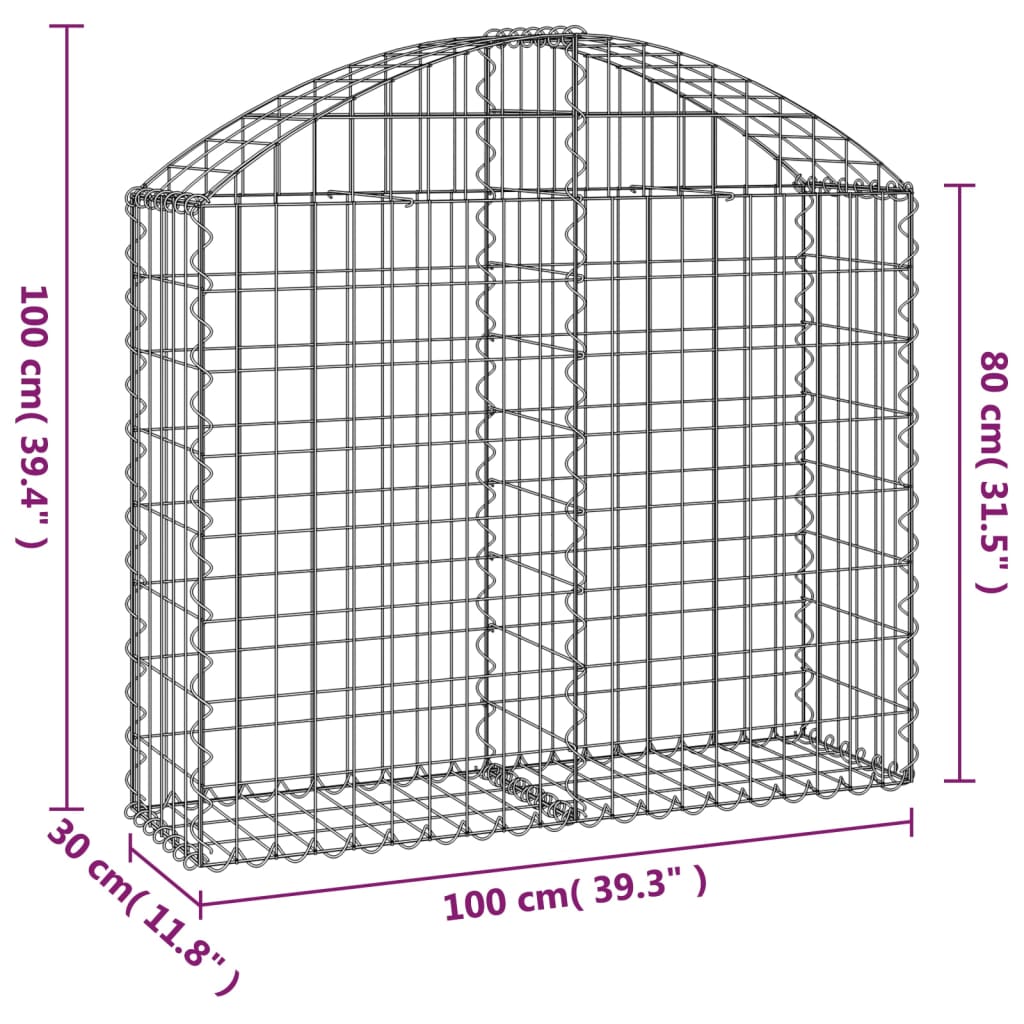 vidaXL Cesto Gabbione ad Arco 100x30x80/100 cm Ferro Zincato - Image 4 of 4