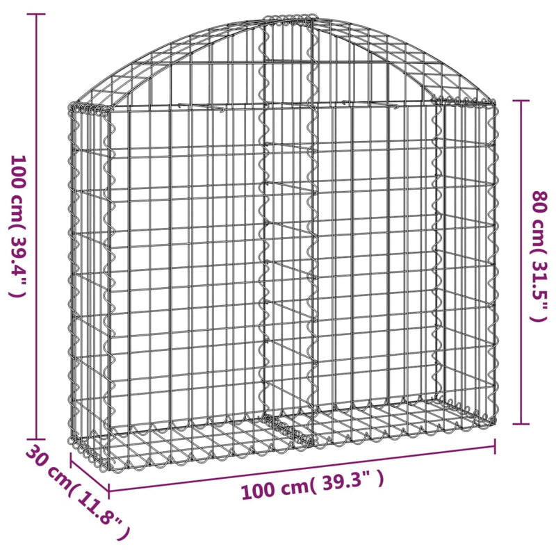 vidaXL Cesto Gabbione ad Arco 100x30x80/100 cm Ferro Zincato - Image 4 of 4