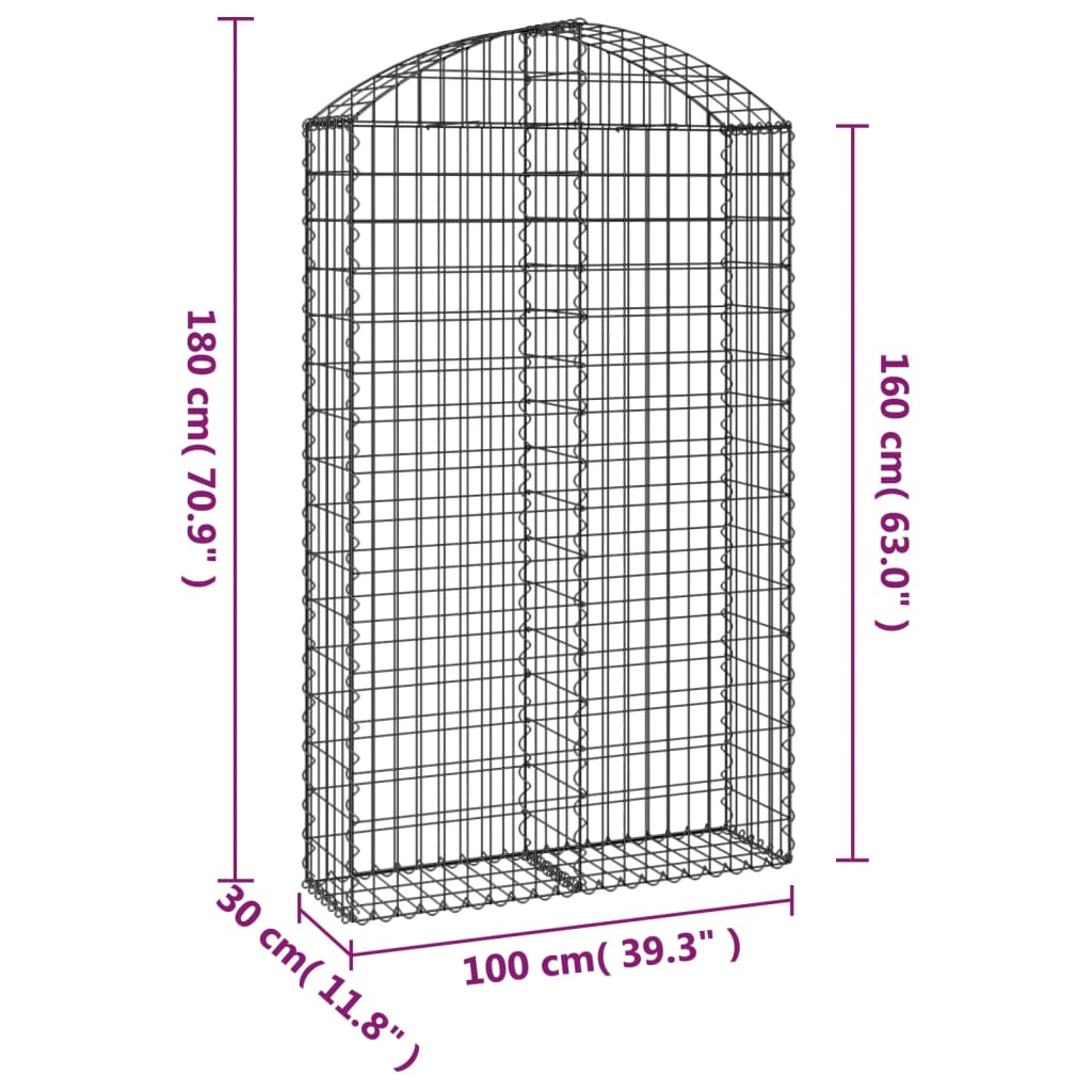vidaXL Cesto Gabbione ad Arco 100x30x160/180 cm Ferro Zincato - Image 4 of 4