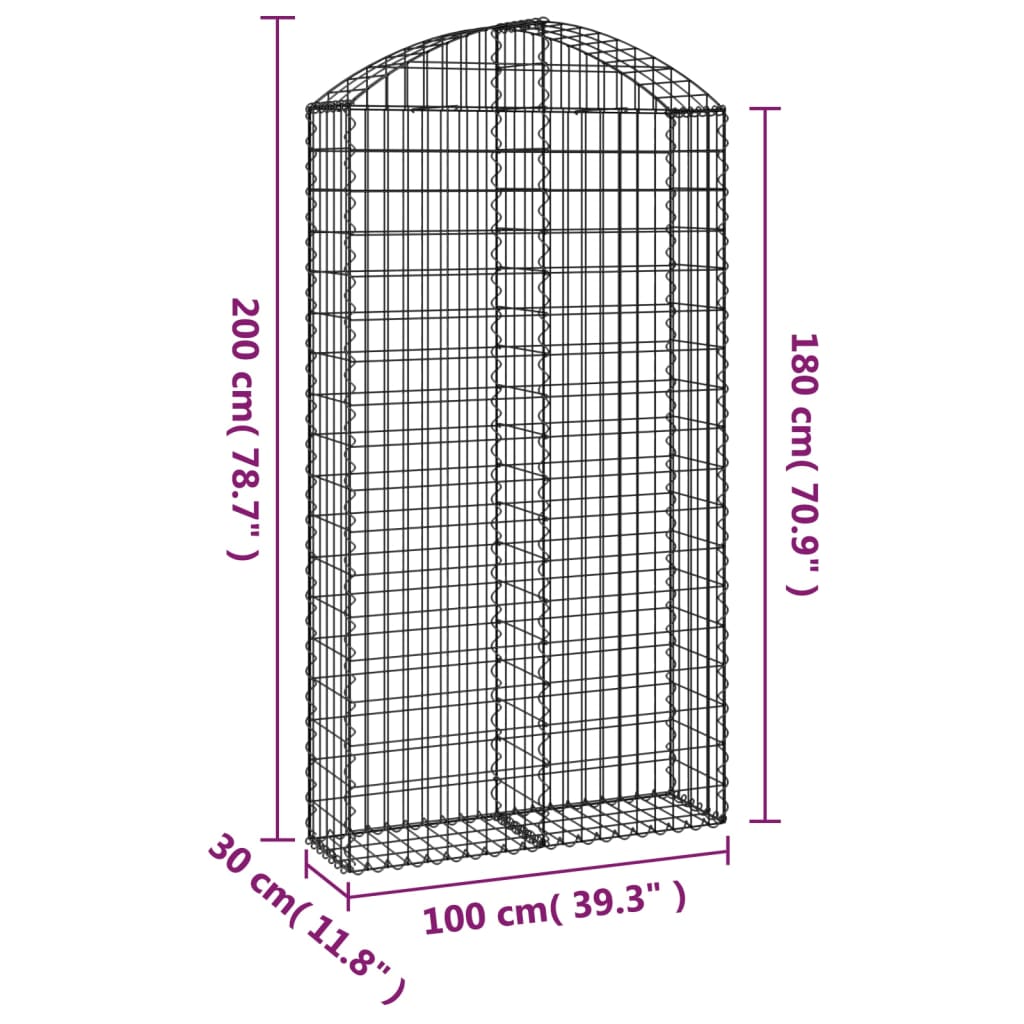 vidaXL Cesto Gabbione ad Arco 100x30x180/200 cm Ferro Zincato - Image 4 of 4