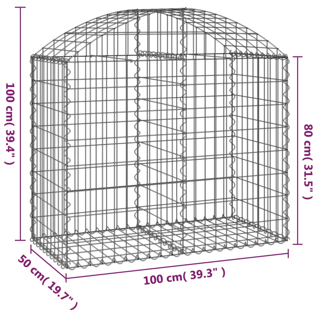 vidaXL Cesto Gabbione ad Arco 100x50x80/100 cm Ferro Zincato - Image 4 of 4