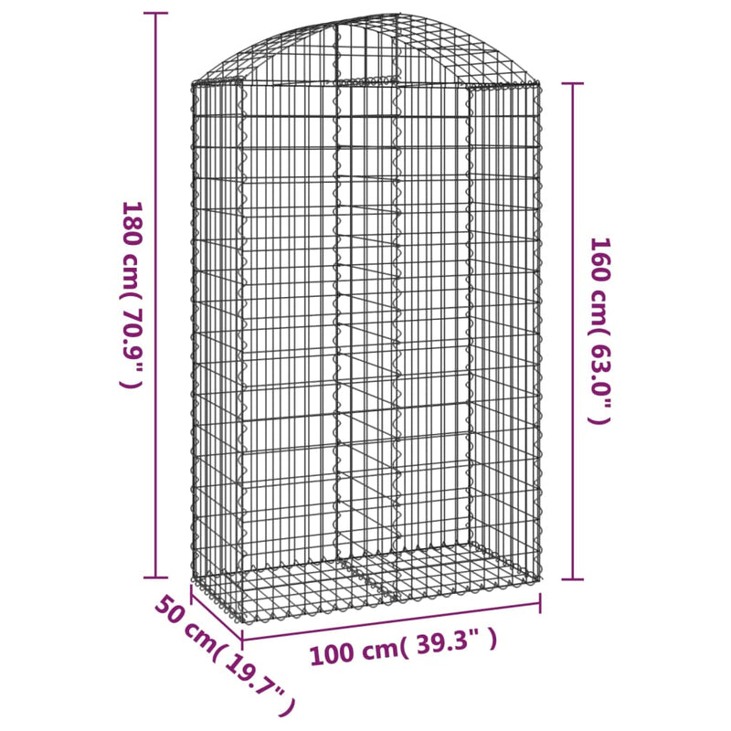 vidaXL Cesto Gabbione ad Arco 100x50x160/180 cm Ferro Zincato - Image 4 of 4