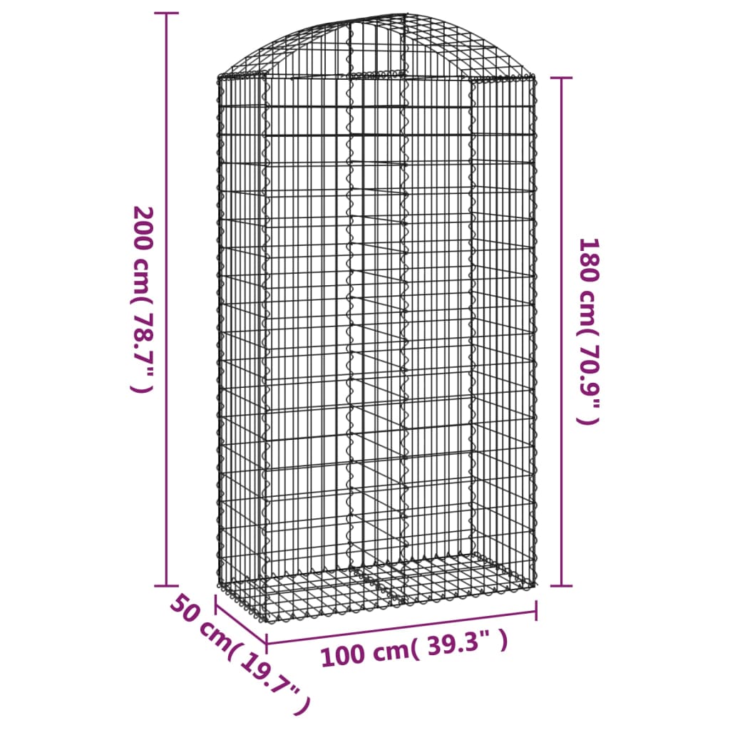 vidaXL Cesto Gabbione ad Arco 100x50x180/200 cm Ferro Zincato - Image 4 of 4