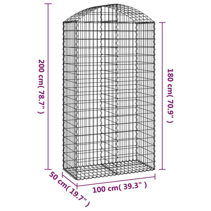 vidaXL Cesto Gabbione ad Arco 100x50x180/200 cm Ferro Zincato - Image 4 of 4