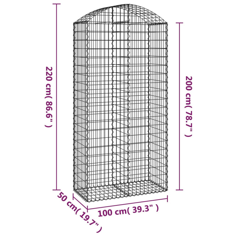 vidaXL Cesto Gabbione ad Arco 100x50x200/220 cm Ferro Zincato - Image 4 of 4