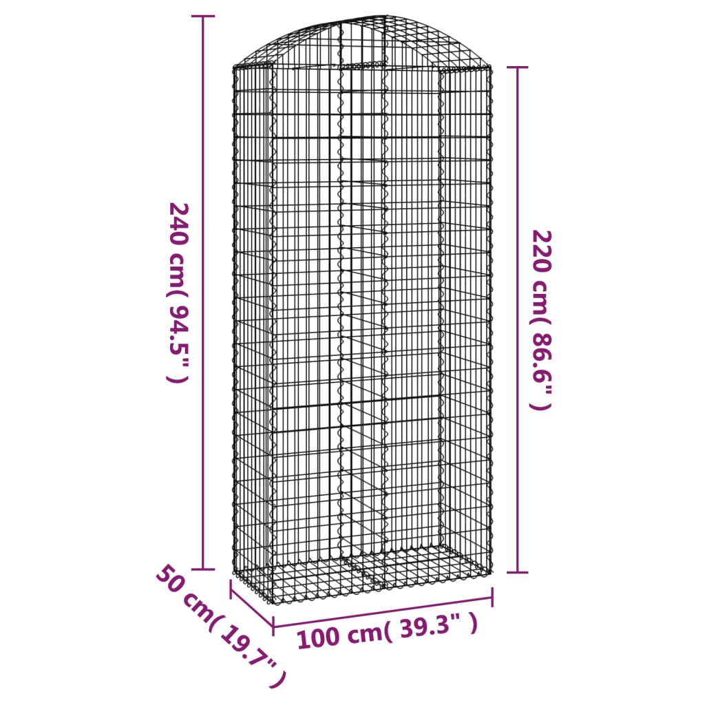 vidaXL Cesto Gabbione ad Arco 100x50x220/240 cm Ferro Zincato - Image 4 of 4