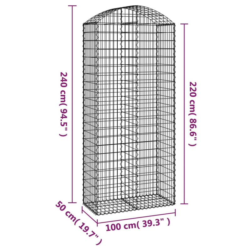 vidaXL Cesto Gabbione ad Arco 100x50x220/240 cm Ferro Zincato - Image 4 of 4