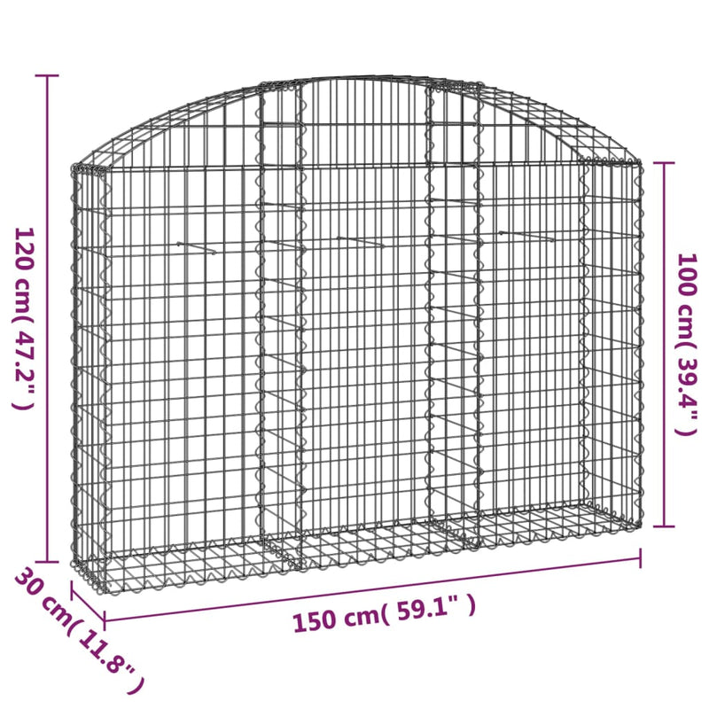 vidaXL Cesto Gabbione ad Arco 150x50x100/120 cm Ferro Zincato - Image 22 of 24