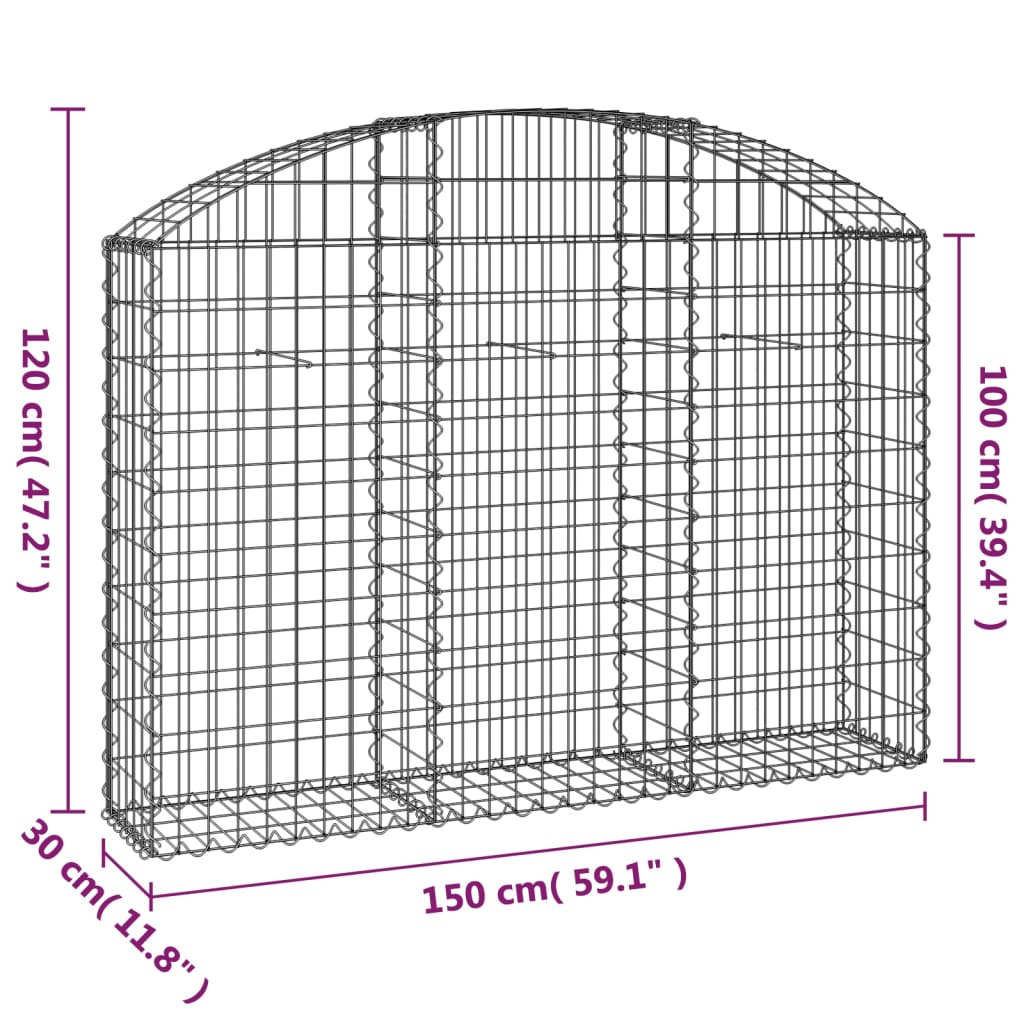 vidaXL Cesto Gabbione ad Arco 150x30x100/120 cm Ferro Zincato - Image 4 of 4