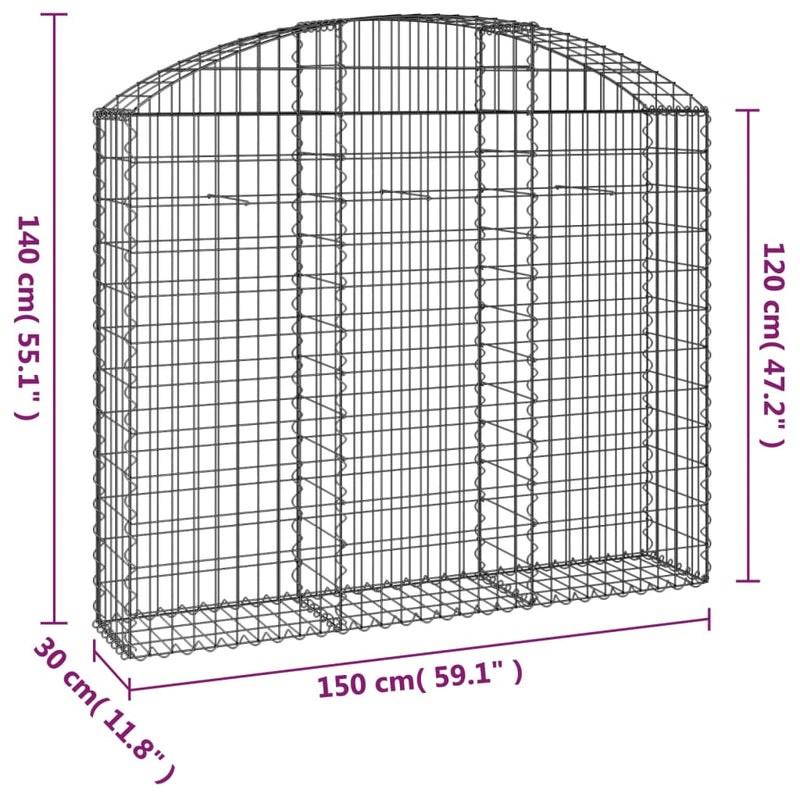 vidaXL Cesto Gabbione ad Arco in Ferro Zincato 400x30x120/140 cm Argento - Image 35 of 36
