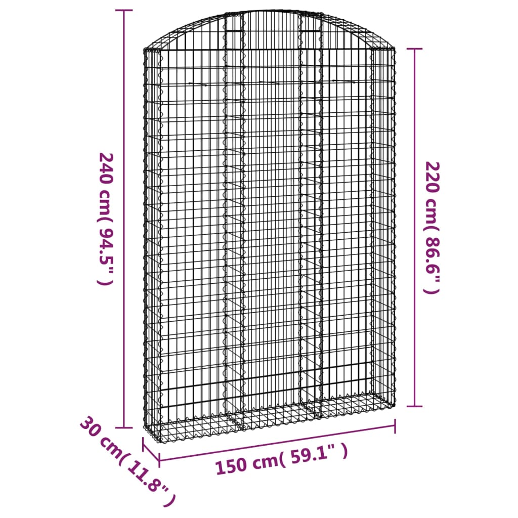 vidaXL Cesto Gabbione ad Arco 150x30x220/240 cm Ferro Zincato - Image 4 of 4