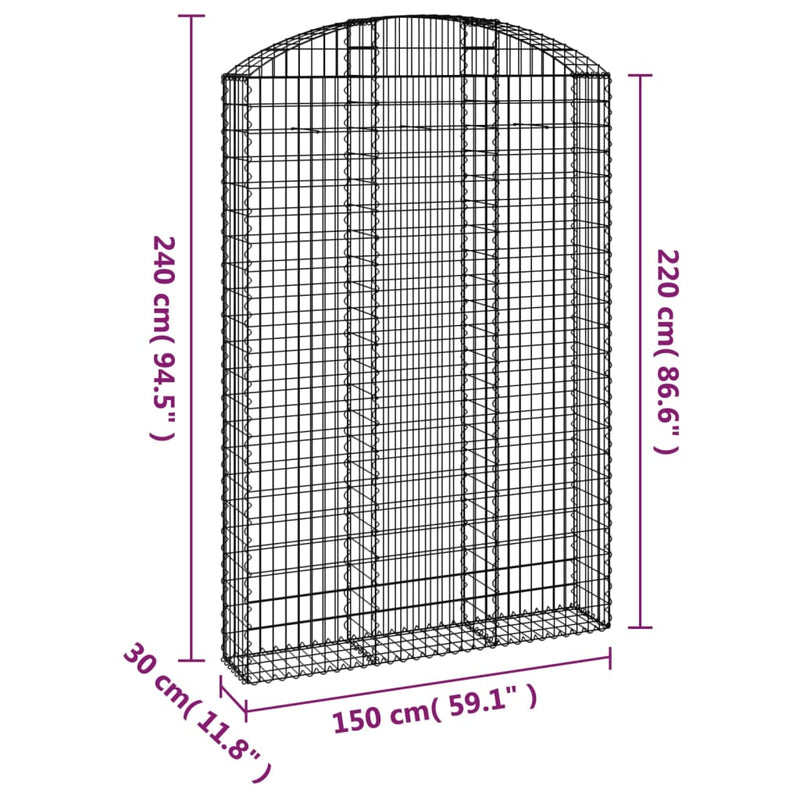 vidaXL Cesto Gabbione ad Arco 150x30x220/240 cm Ferro Zincato - Image 4 of 4