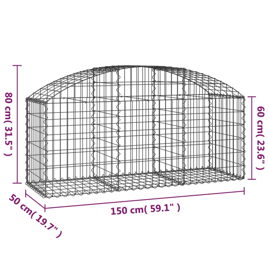 vidaXL Cesto Gabbione ad Arco 150x50x60/80 cm Ferro Zincato - Image 4 of 4
