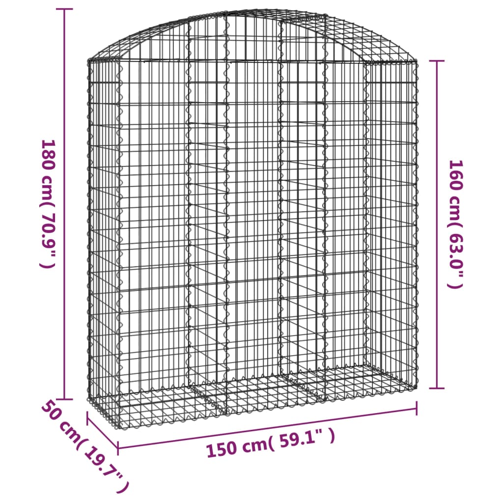 vidaXL Cesto Gabbione ad Arco 150x50x160/180 cm in Ferro Zincato - Image 4 of 4
