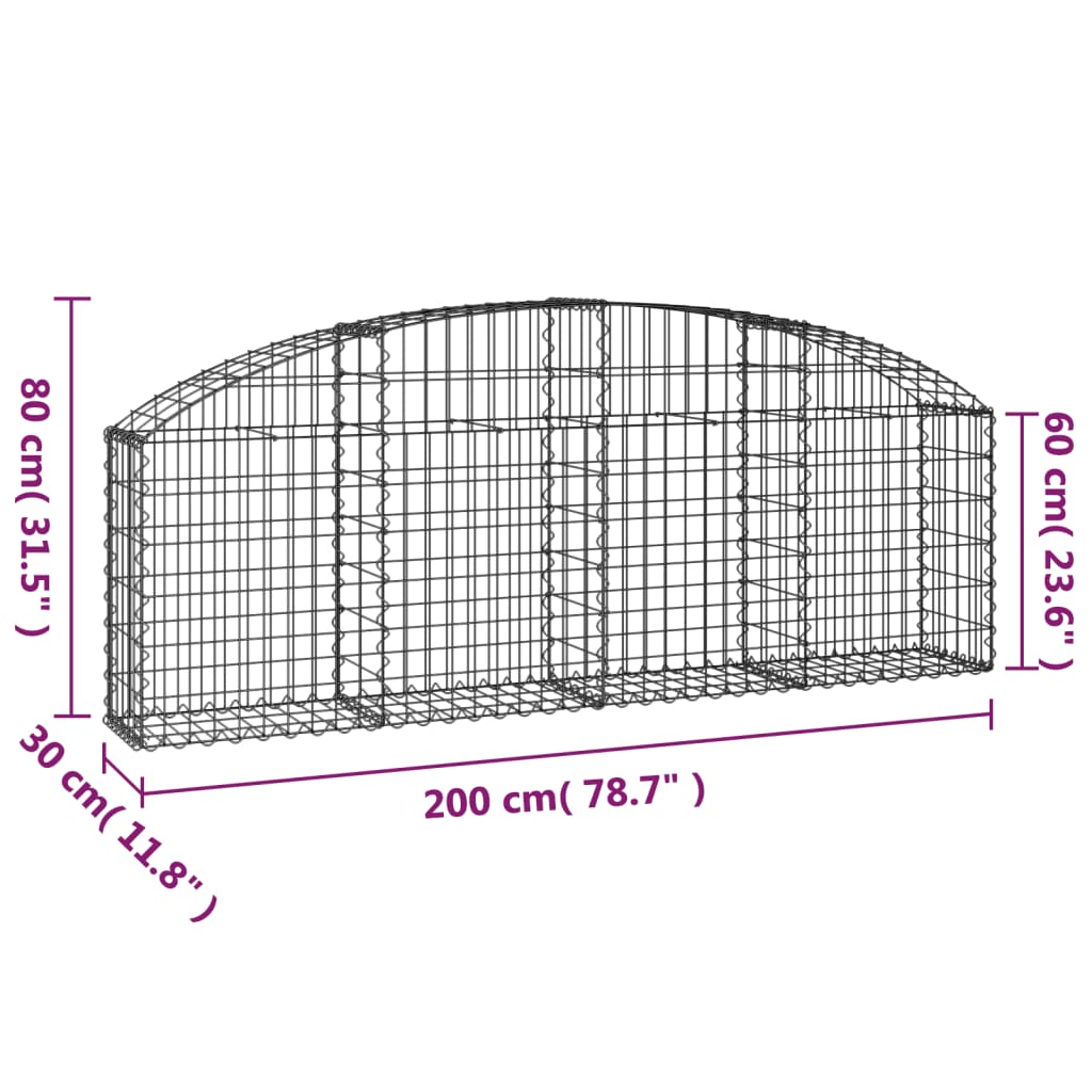 vidaXL Cesto Gabbione ad Arco 200x30x60/80 cm Ferro Zincato - Image 4 of 4