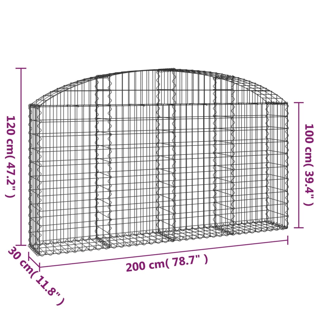 vidaXL Cesto Gabbione ad Arco 200x30x100/120 cm Ferro Zincato - Image 4 of 4