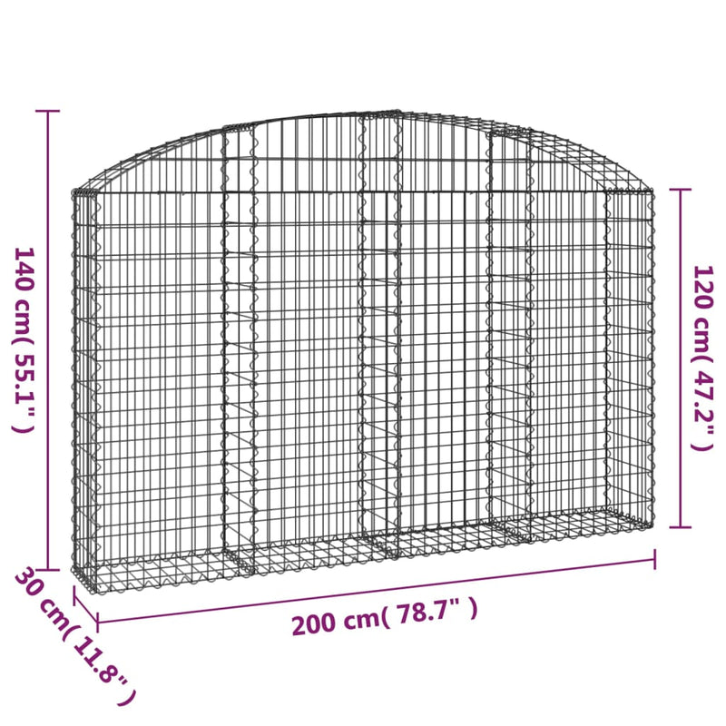 vidaXL Cesto Gabbione ad Arco in Ferro Zincato 400x30x120/140 cm Argento - Image 36 of 36