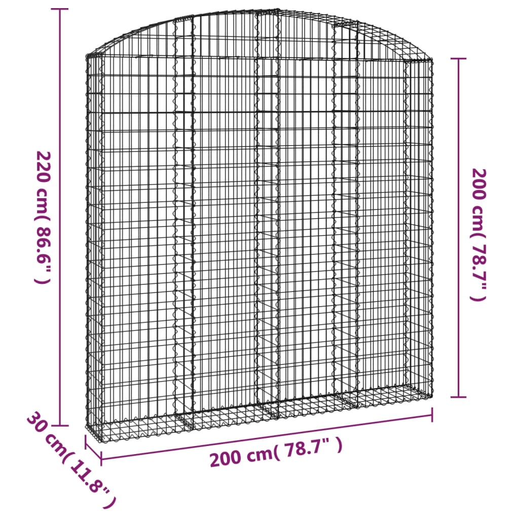 vidaXL Arched Gabion Basket, Galvanized Iron, 200x30x200/220 cm, Silver - Image 26 of 28