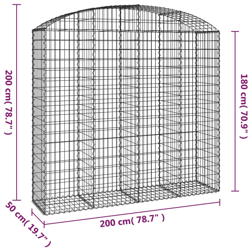 vidaXL Cesto Gabbione ad Arco 200x50x180/200 cm Ferro Zincato - Image 4 of 4