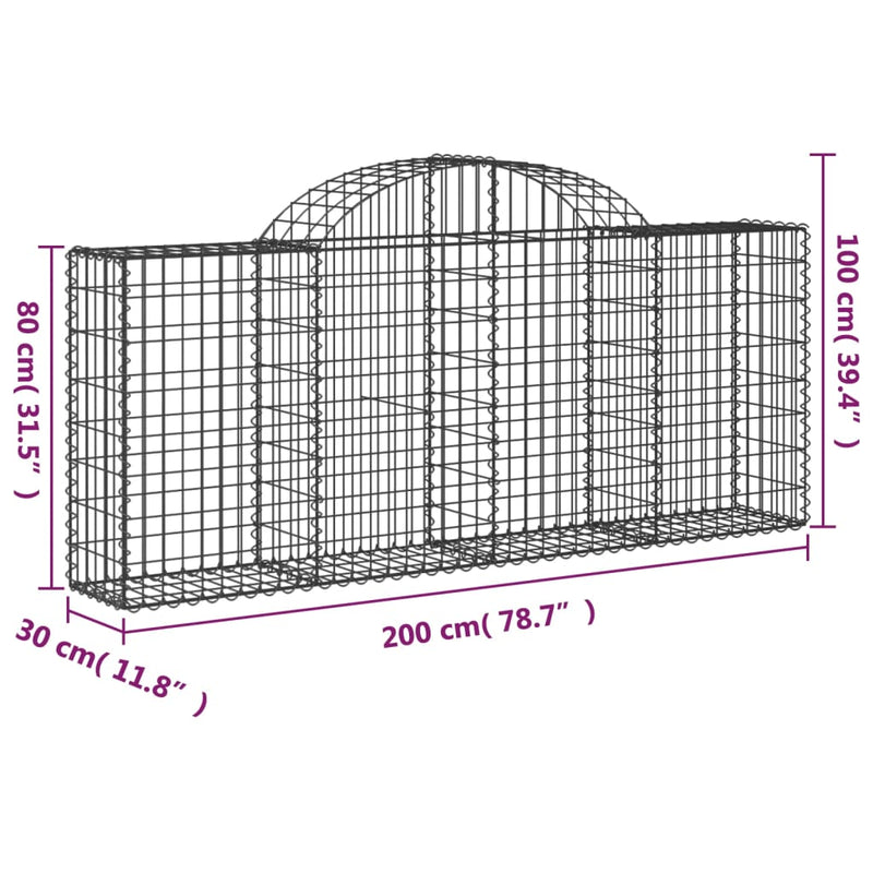 vidaXL Cesto Gabbione ad Arco 200x30x80/100 cm Ferro Zincato - Image 4 of 4