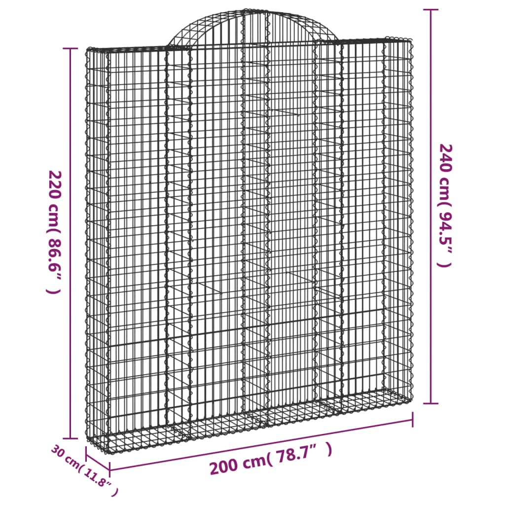vidaXL Cesto Gabbione ad Arco 200x30x220/240 cm Ferro Zincato - Image 4 of 4