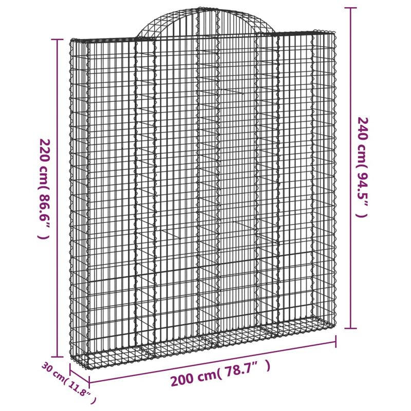 vidaXL Cesto Gabbione ad Arco 200x30x220/240 cm Ferro Zincato - Image 4 of 4