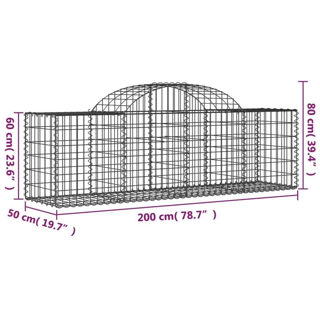 Cesto Gabbione ad Arco in Ferro Zincato 200×50×60/80 cm Argento - Image 4 of 4