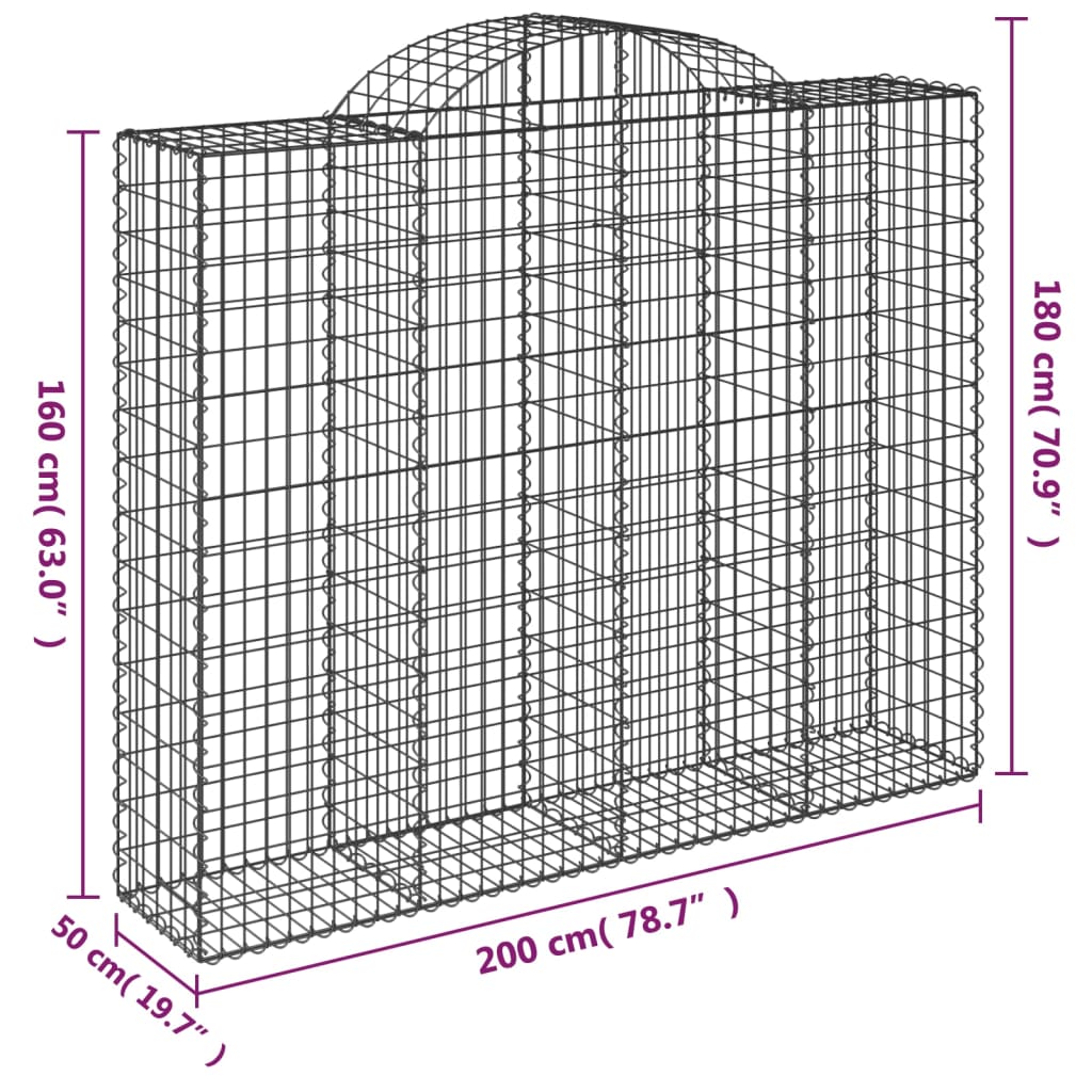 vidaXL Cesto Gabbione ad Arco 200x50x160/180 cm Ferro Zincato - Image 4 of 4