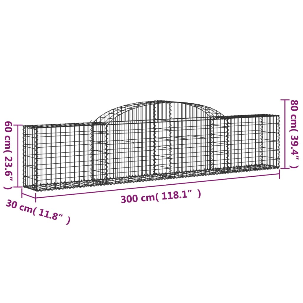 vidaXL Cesto Gabbione ad Arco 300x30x60/80 cm Ferro Zincato - Image 4 of 4