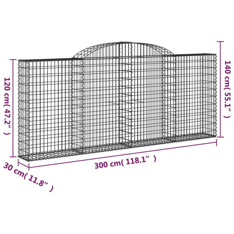 vidaXL Cesto Gabbione ad Arco 300x30x120/140 cm Ferro Zincato - Image 4 of 4