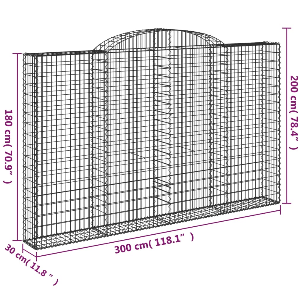 vidaXL Cesto Gabbione ad Arco 300x30x180/200 cm Ferro Zincato - Image 4 of 4
