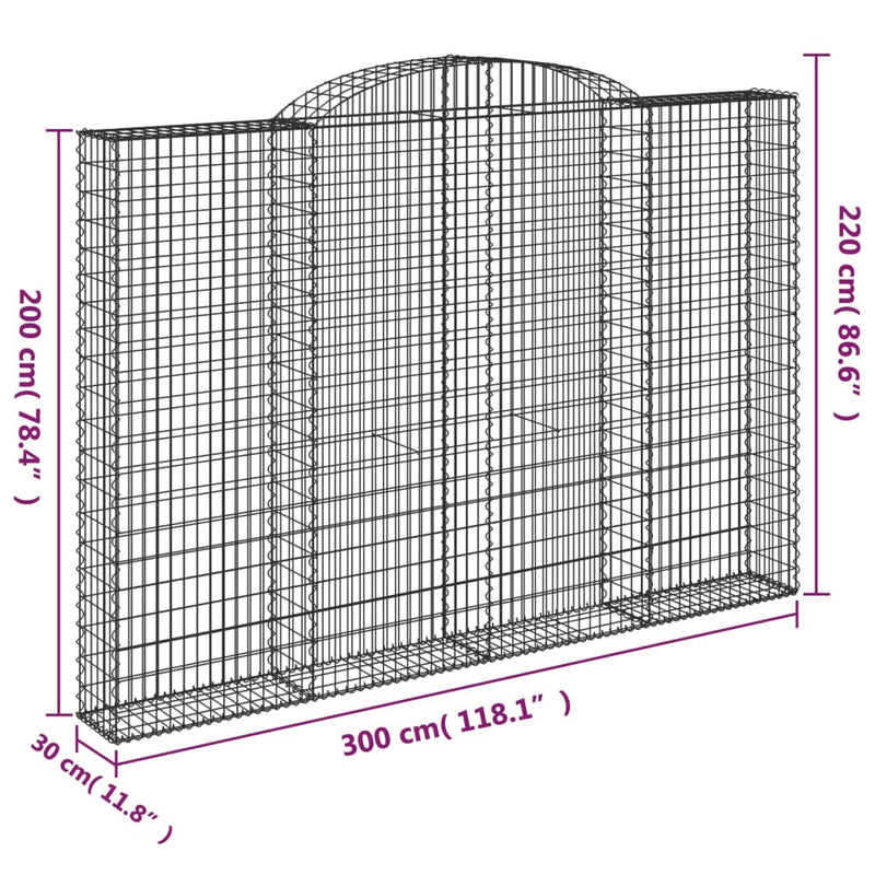 vidaXL Arched Gabion Basket, Galvanized Iron, 200x30x200/220 cm, Silver - Image 28 of 28