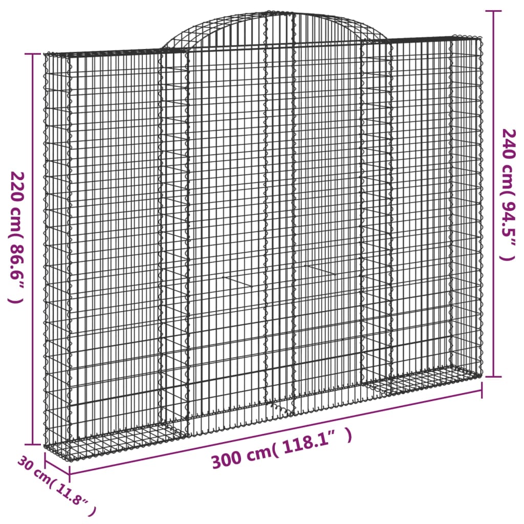 vidaXL Cesto Gabbione ad Arco 300x30x220/240 cm Ferro Zincato - Image 4 of 4