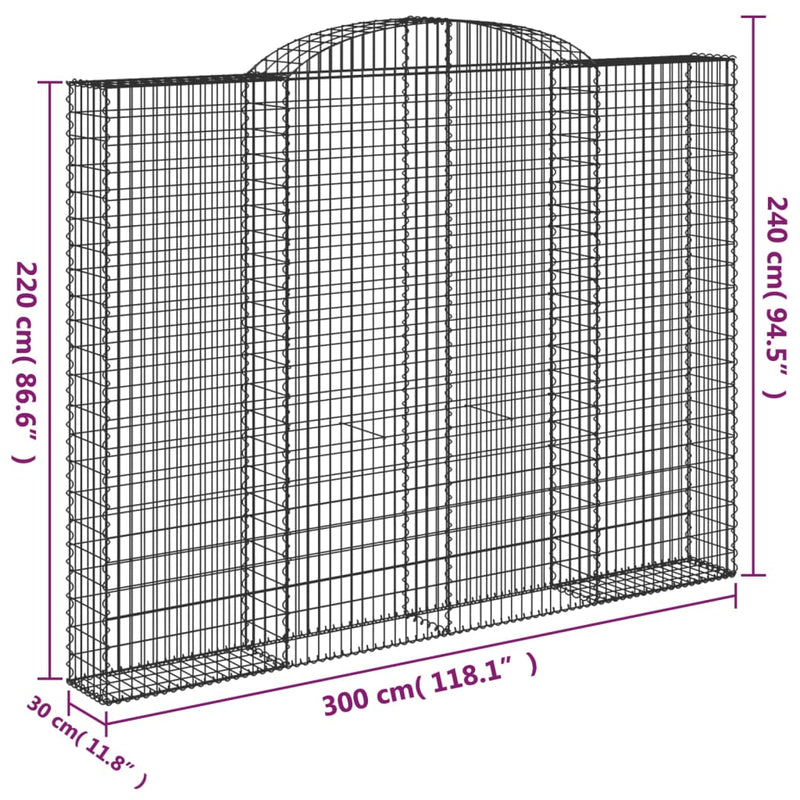 vidaXL Cesto Gabbione ad Arco 300x30x220/240 cm Ferro Zincato - Image 4 of 4