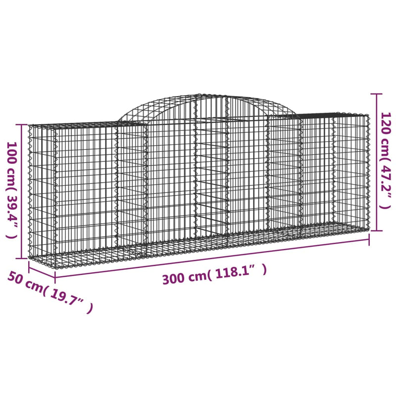 vidaXL Cesto Gabbione ad Arco 300x50x100/120 cm Ferro Zincato - Image 4 of 4