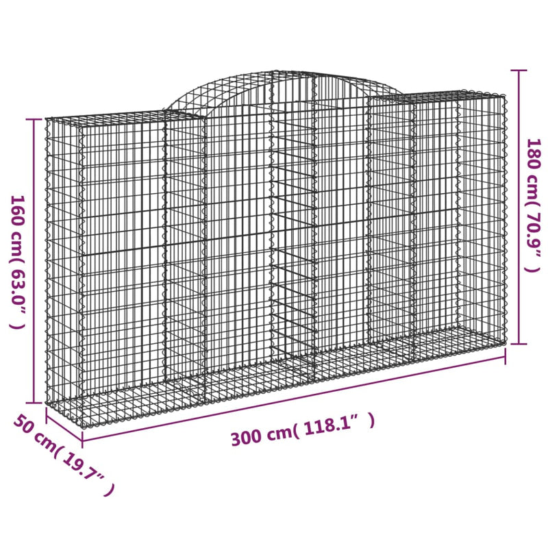 vidaXL Cesto Gabbione ad Arco 300x50x160/180 cm Ferro Zincato - Image 4 of 4